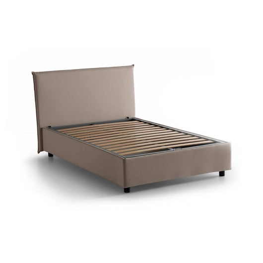 Letto piazza e mezza Anissa, Letto contenitore con rivestimento in tessuto, Made in Italy, Apertura frontale, adatto per materasso cm 120x200, Tortora