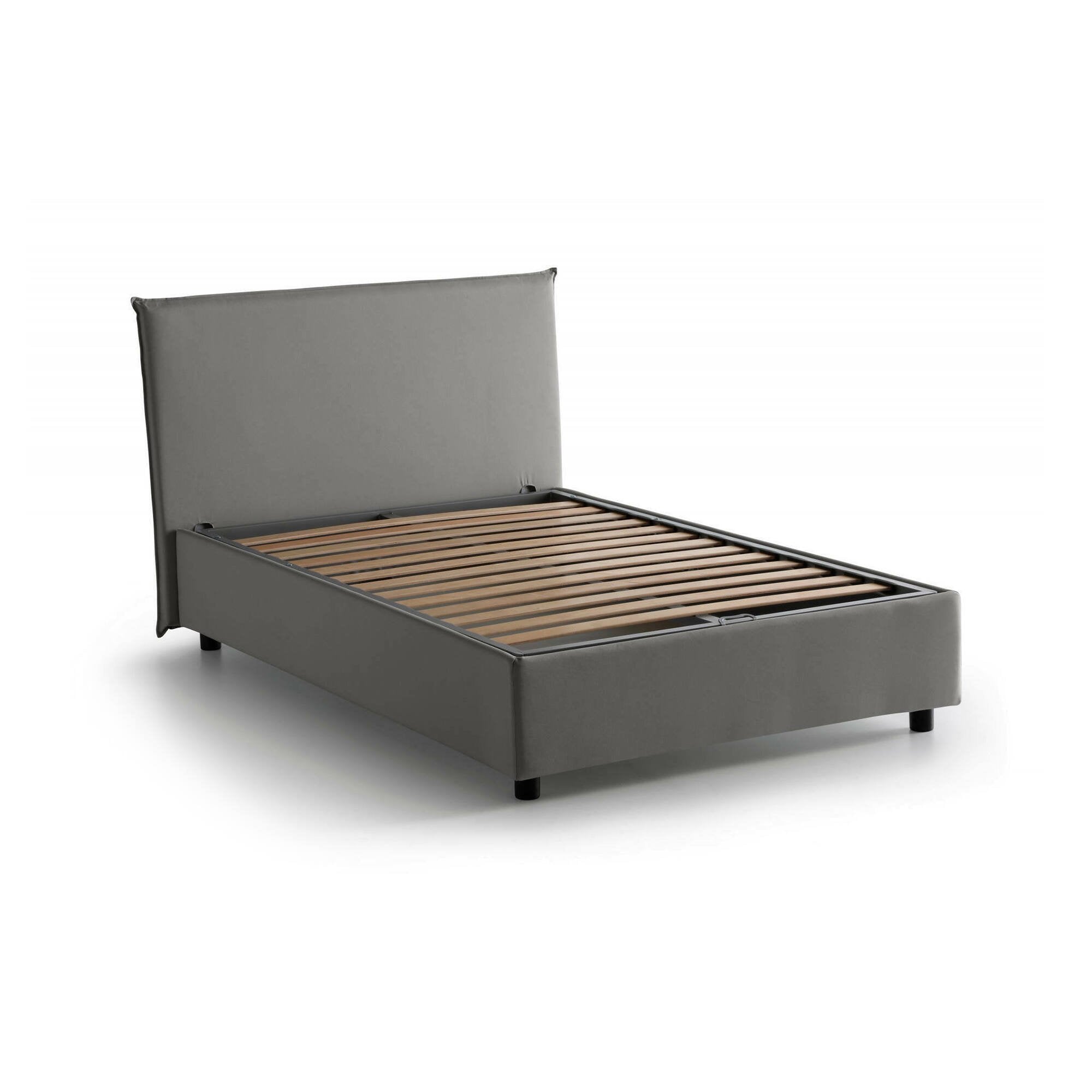 Letto piazza e mezza Anissa, Letto contenitore con rivestimento in tessuto, Made in Italy, Apertura frontale, adatto per materasso cm 120x200, Grigio