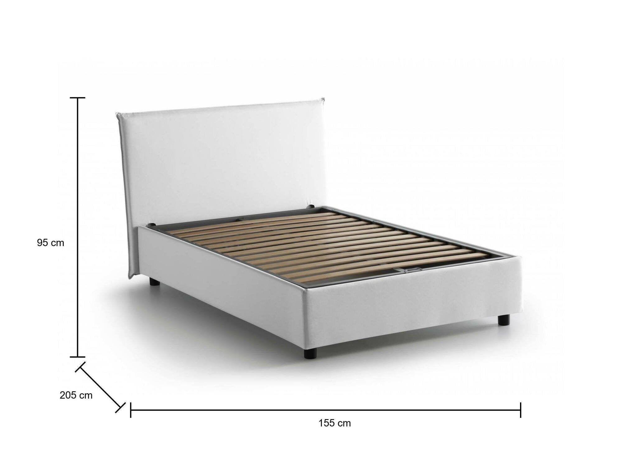 Letto matrimoniale Angelic, Letto contenitore con rivestimento in tessuto, Made in Italy, Apertura frontale, adatto per materasso cm 140x190, Bianco