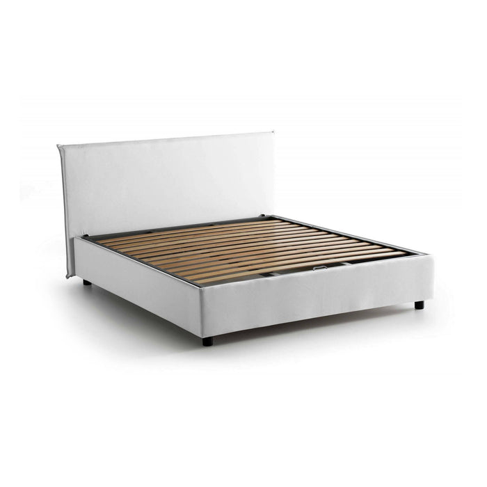 Letto matrimoniale Alvacus, Letto contenitore con rivestimento in tessuto, Made in Italy, Apertura frontale, adatto per materasso cm 140x200, Bianco