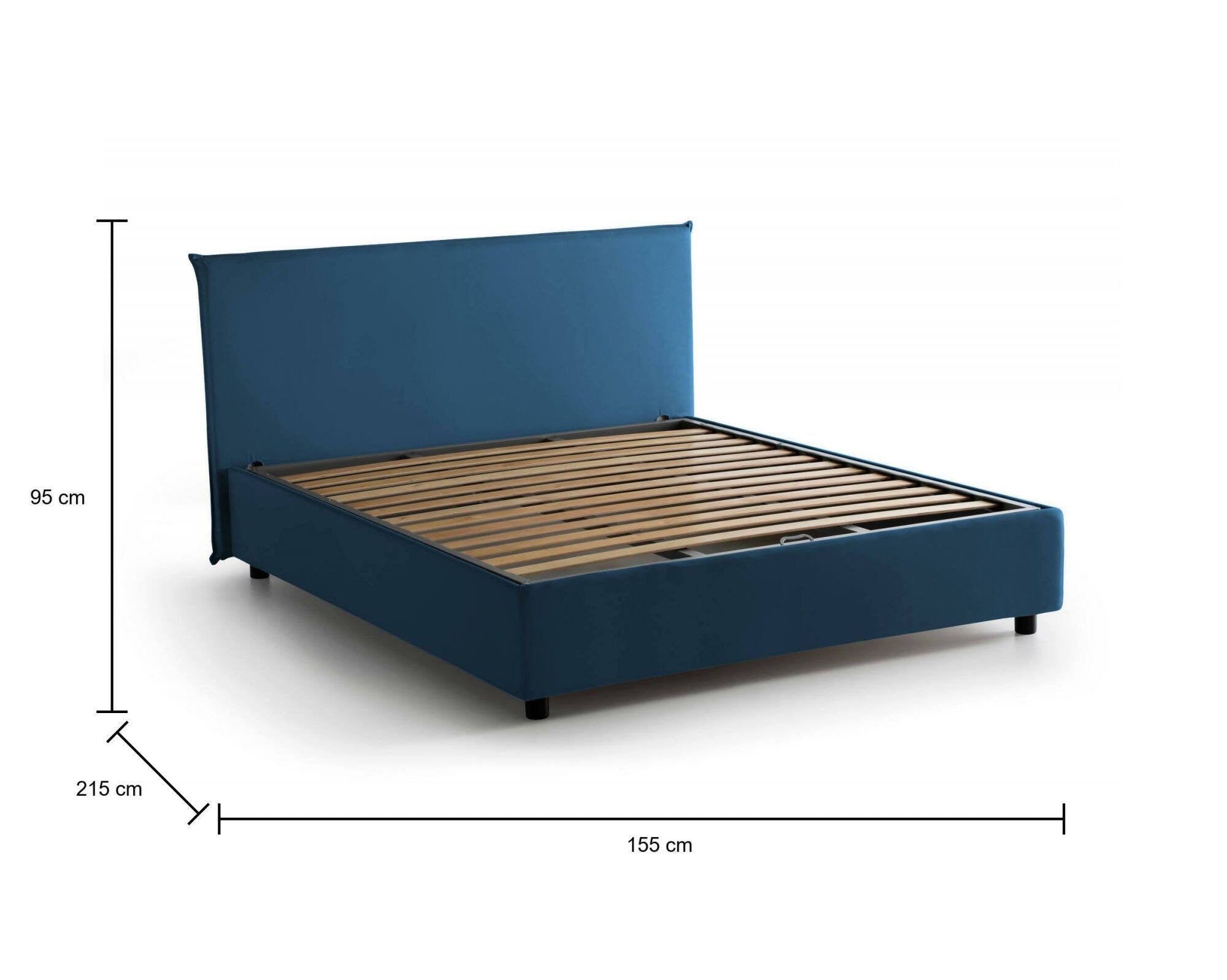 Letto matrimoniale Alvacus, Letto contenitore con rivestimento in tessuto, Made in Italy, Apertura frontale, adatto per materasso cm 140x200, Blu