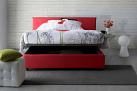 Letto matrimoniale Alvacus, Letto contenitore con rivestimento in tessuto, Made in Italy, Apertura frontale, adatto per materasso cm 140x200, Rosso