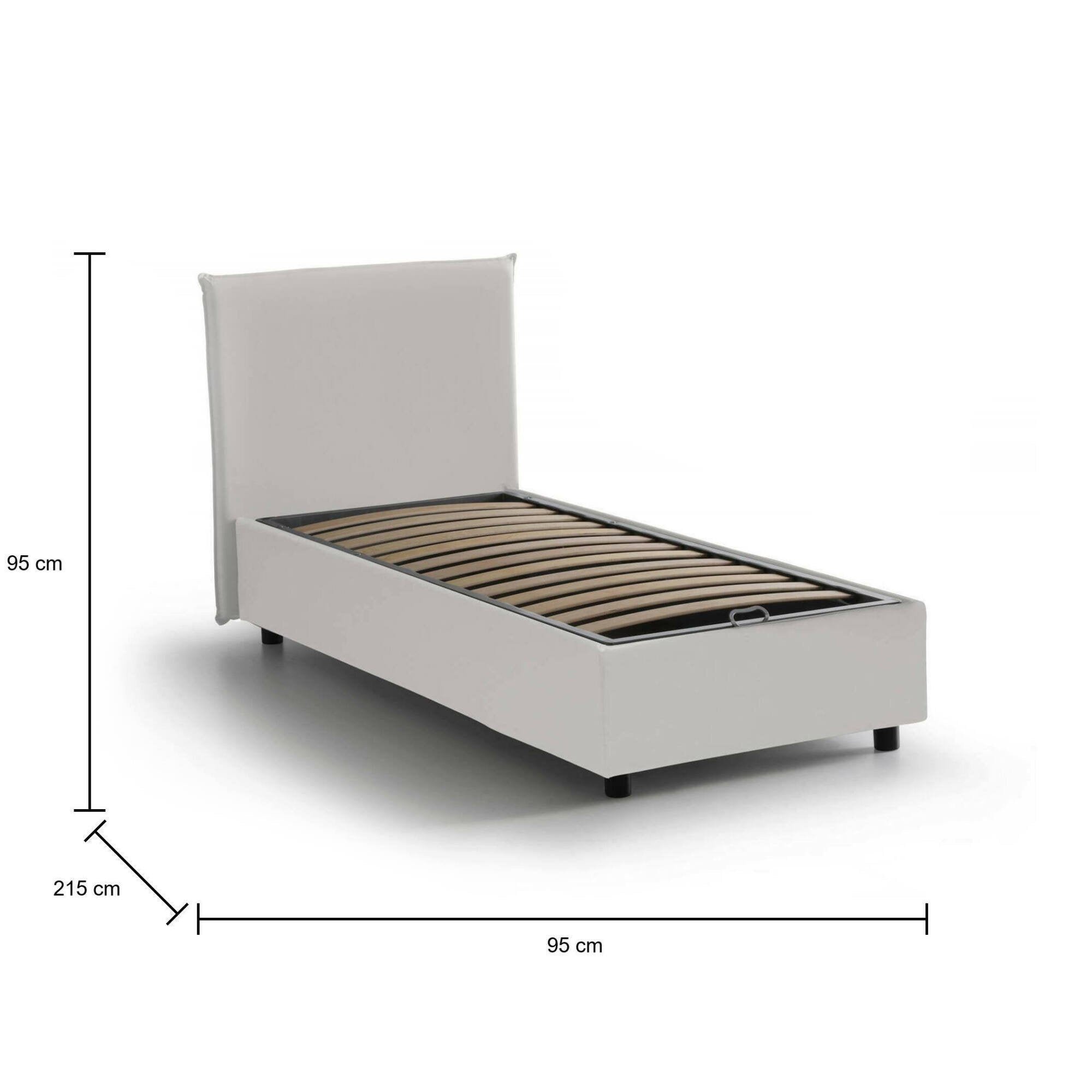 Letto singolo Atelmo, Letto contenitore con rivestimento in ecopelle, Made in Italy, Apertura frontale, adatto per materasso cm 80x200, Bianco