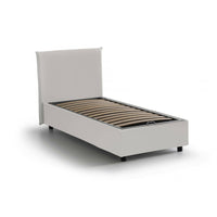 Letto singolo Atelmo, Letto contenitore con rivestimento in ecopelle, Made in Italy, Apertura frontale, adatto per materasso cm 80x200, Bianco