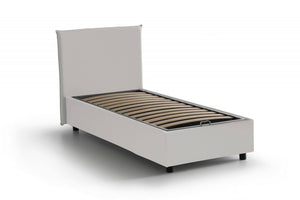 Letto singolo ArtemisiaI, Letto contenitore con rivestimento in ecopelle, Made in Italy, Apertura frontale, adatto per materasso cm 90x200, Bianco