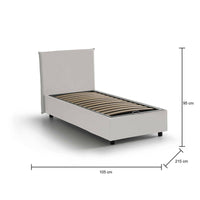 Letto singolo ArtemisiaI, Letto contenitore con rivestimento in ecopelle, Made in Italy, Apertura frontale, adatto per materasso cm 90x200, Bianco