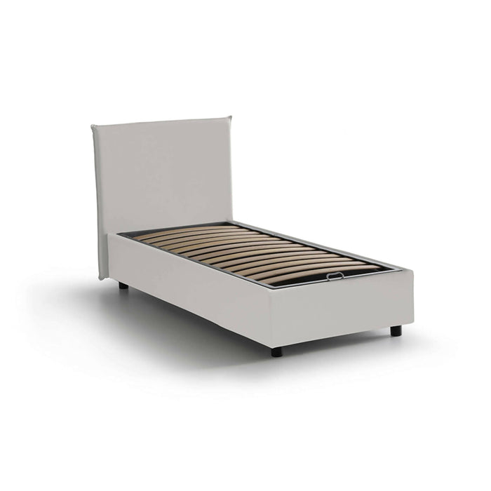 Letto singolo ArtemisiaI, Letto contenitore con rivestimento in ecopelle, Made in Italy, Apertura frontale, adatto per materasso cm 90x200, Bianco
