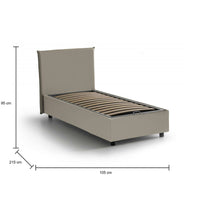 Letto singolo ArtemisiaI, Letto contenitore con rivestimento in ecopelle, Made in Italy, Apertura frontale, adatto per materasso cm 90x200, Tortora