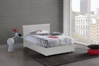 Letto piazza e mezza April, Letto contenitore con rivestimento in ecopelle, Made in Italy, Apertura frontale, adatto per materasso cm 120x200, Bianco