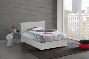 Letto piazza e mezza April, Letto contenitore con rivestimento in ecopelle, Made in Italy, Apertura frontale, adatto per materasso cm 120x200, Bianco
