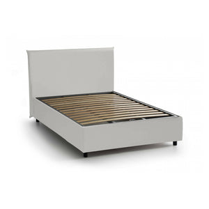 Letto piazza e mezza April, Letto contenitore con rivestimento in ecopelle, Made in Italy, Apertura frontale, adatto per materasso cm 120x200, Bianco