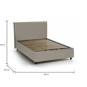 Letto piazza e mezza April, Letto contenitore con rivestimento in ecopelle, Made in Italy, Apertura frontale, adatto per materasso cm 120x200, Tortora