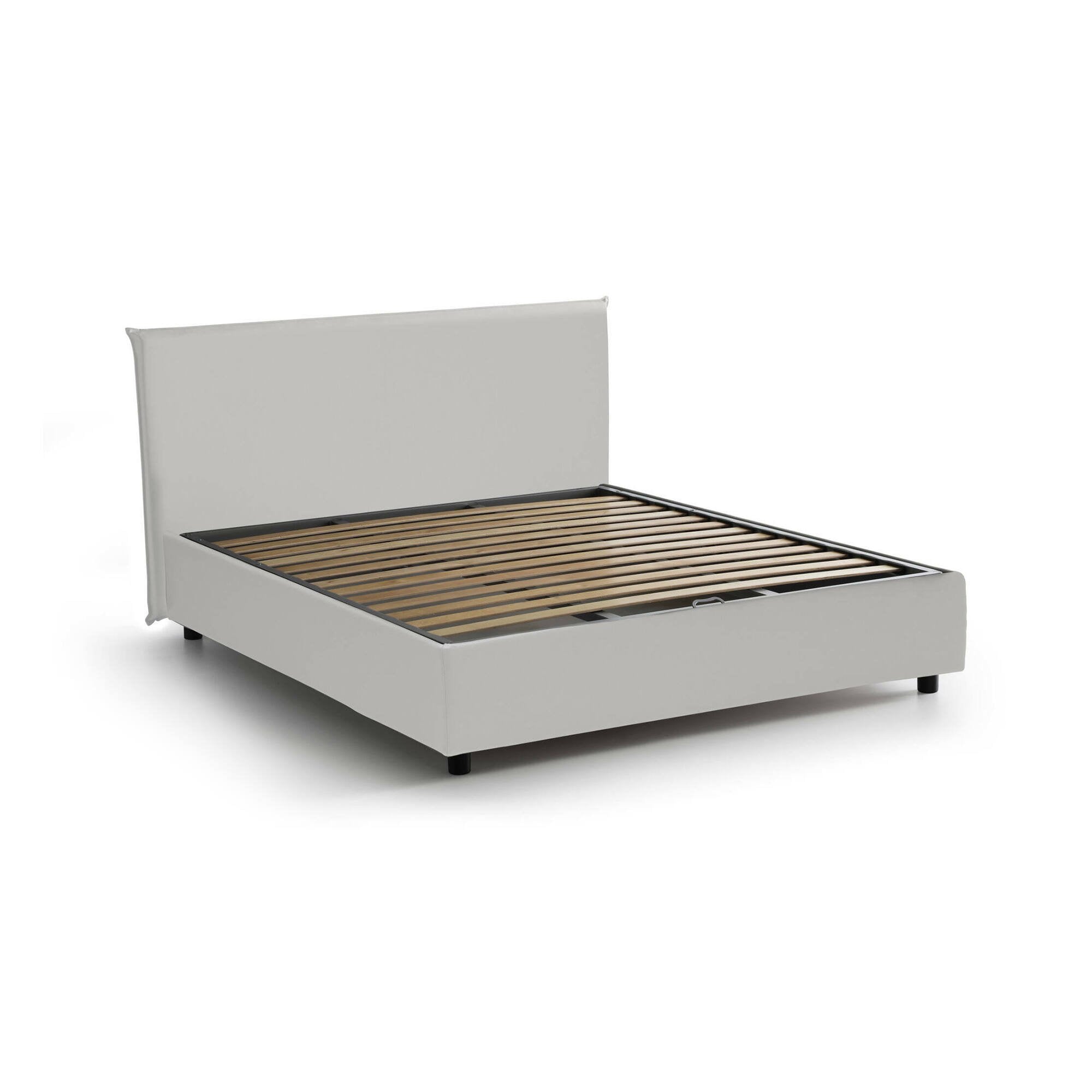 Letto matrimoniale Africa, Letto contenitore con rivestimento in ecopelle, Made in Italy, Apertura frontale, adatto per materasso cm 140x190, Bianco