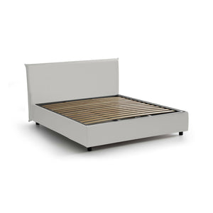 Letto matrimoniale Africa, Letto contenitore con rivestimento in ecopelle, Made in Italy, Apertura frontale, adatto per materasso cm 140x190, Bianco