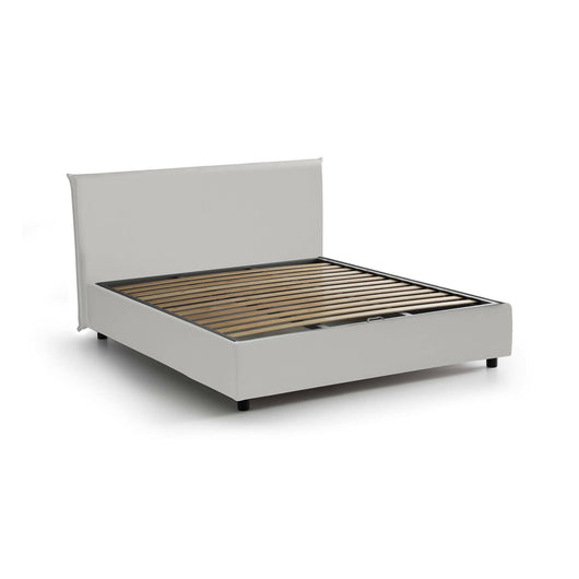 Letto matrimoniale Africa, Letto contenitore con rivestimento in ecopelle, Made in Italy, Apertura frontale, adatto per materasso cm 140x190, Bianco