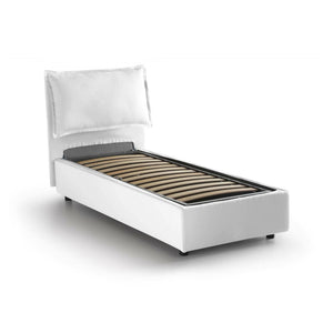 Letto singolo Azzurrino, Letto contenitore con rivestimento in tessuto, Made in Italy, Apertura frontale, adatto per materasso cm 80x200, Bianco
