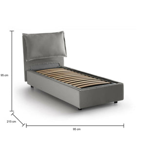 Letto singolo Azzurrino, Letto contenitore con rivestimento in tessuto, Made in Italy, Apertura frontale, adatto per materasso cm 80x200, Grigio