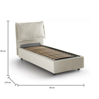 Letto singolo Azzurrino, Letto contenitore con rivestimento in tessuto, Made in Italy, Apertura frontale, adatto per materasso cm 80x200, Beige