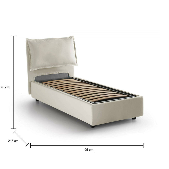 Letto singolo Azzurrino, Letto contenitore con rivestimento in tessuto, Made in Italy, Apertura frontale, adatto per materasso cm 80x200, Beige