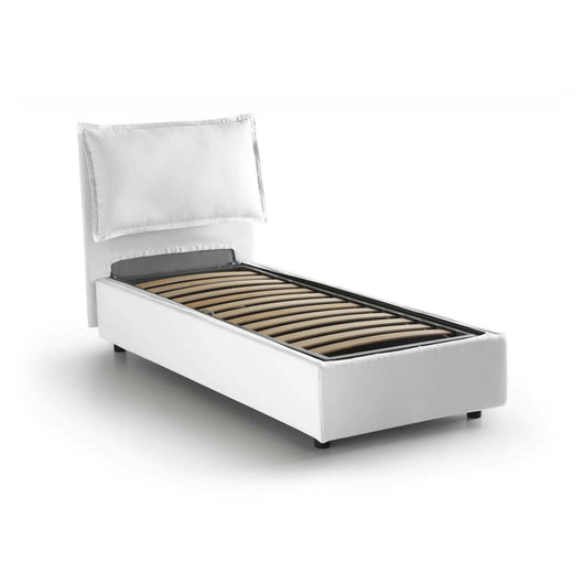 Letto singolo Aigor, Letto contenitore con rivestimento in tessuto, Made in Italy, Apertura frontale, adatto per materasso cm 90x190, Bianco