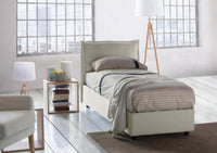 Letto singolo Aigor, Letto contenitore con rivestimento in tessuto, Made in Italy, Apertura frontale, adatto per materasso cm 90x190, Beige