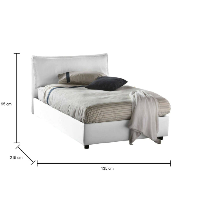 Letto piazza e mezza Arnaldo, Letto contenitore con rivestimento in tessuto, Made in Italy, Apertura frontale, adatto per materasso cm 120x200, Bianco