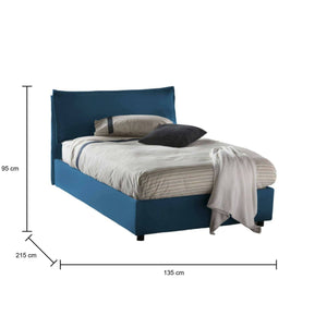 Letto piazza e mezza Arnaldo, Letto contenitore con rivestimento in tessuto, Made in Italy, Apertura frontale, adatto per materasso cm 120x200, Blu