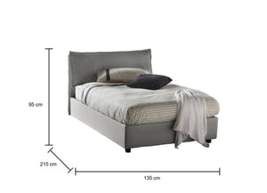 Letto piazza e mezza Arnaldo, Letto contenitore con rivestimento in tessuto, Made in Italy, Apertura frontale, adatto per materasso cm 120x200, Grigio