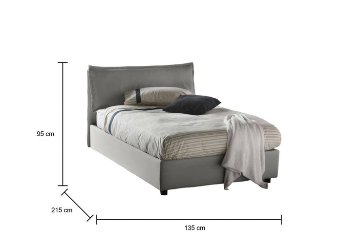Letto piazza e mezza Arnaldo, Letto contenitore con rivestimento in tessuto, Made in Italy, Apertura frontale, adatto per materasso cm 120x200, Grigio