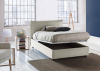 Letto piazza e mezza Arnaldo, Letto contenitore con rivestimento in tessuto, Made in Italy, Apertura frontale, adatto per materasso cm 120x200, Beige