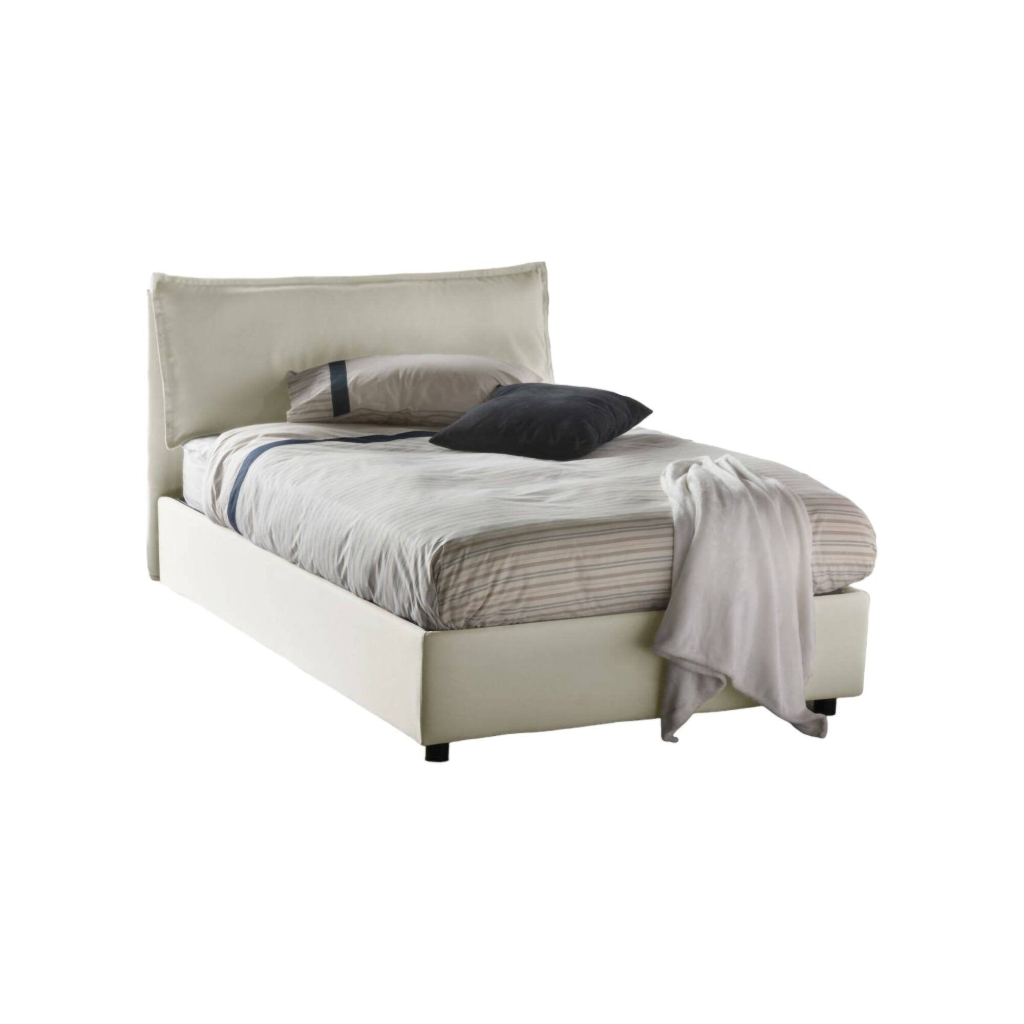 Letto piazza e mezza Arnaldo, Letto contenitore con rivestimento in tessuto, Made in Italy, Apertura frontale, adatto per materasso cm 120x200, Beige