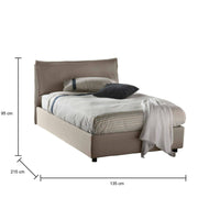 Letto piazza e mezza Arnaldo, Letto contenitore con rivestimento in tessuto, Made in Italy, Apertura frontale, adatto per materasso cm 120x200, Tortora