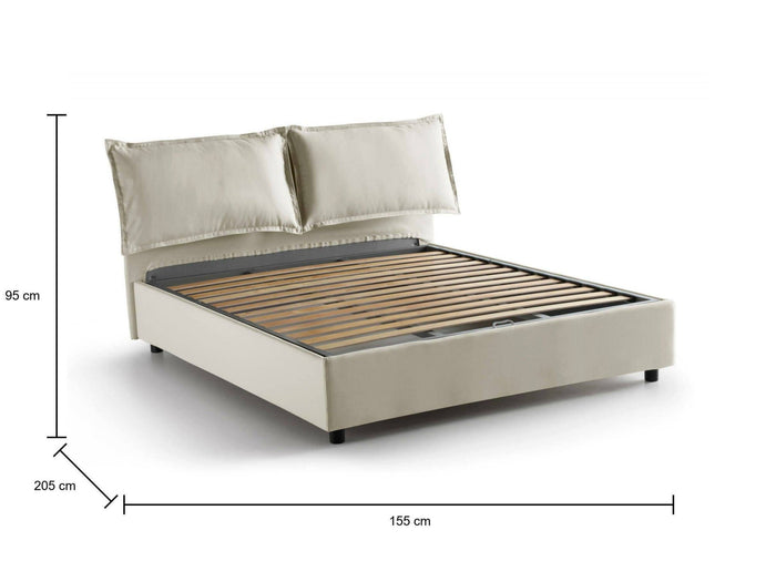 Letto matrimoniale Askari, Letto contenitore con rivestimento in tessuto, Made in Italy, Apertura frontale, adatto per materasso cm 140x190, Beige