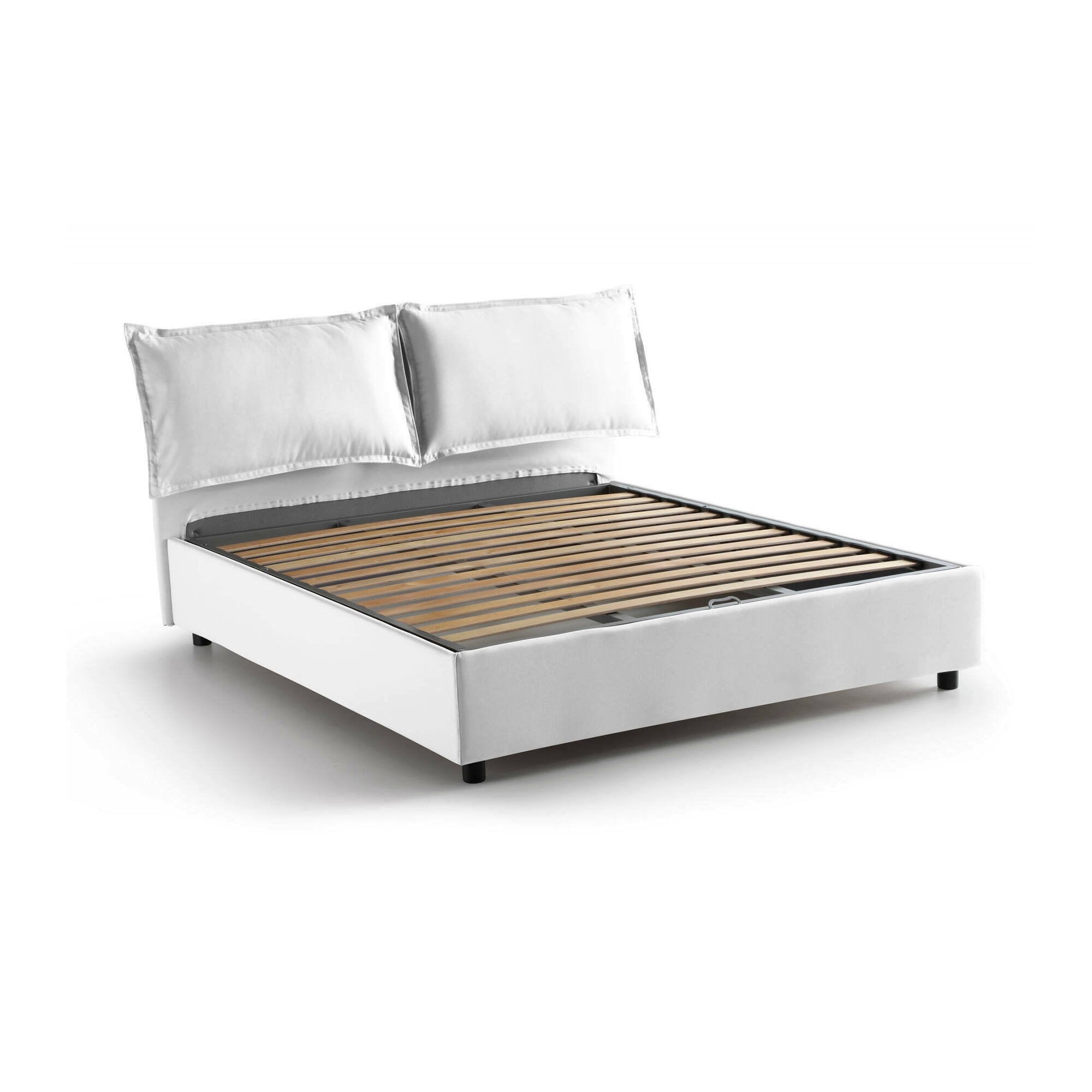 Letto matrimoniale Agalo, Letto contenitore con rivestimento in tessuto, Made in Italy, Apertura frontale, adatto per materasso cm 140x200, Bianco