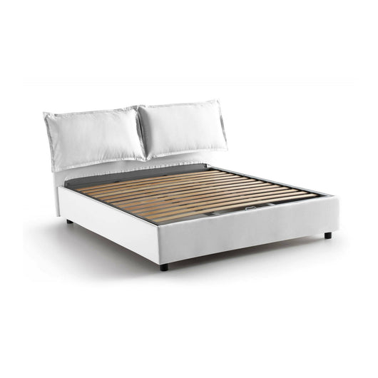 Letto matrimoniale Agalo, Letto contenitore con rivestimento in tessuto, Made in Italy, Apertura frontale, adatto per materasso cm 140x200, Bianco