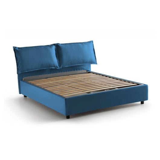 Letto matrimoniale Agalo, Letto contenitore con rivestimento in tessuto, Made in Italy, Apertura frontale, adatto per materasso cm 140x200, Blu