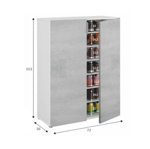 Scarpiera Athenodora, Armadio portascarpe a 2 ante, Mobile basso multiuso con 6 ripiani, Scarpiera moderna, cm 70x36h103, Cemento e Bianco