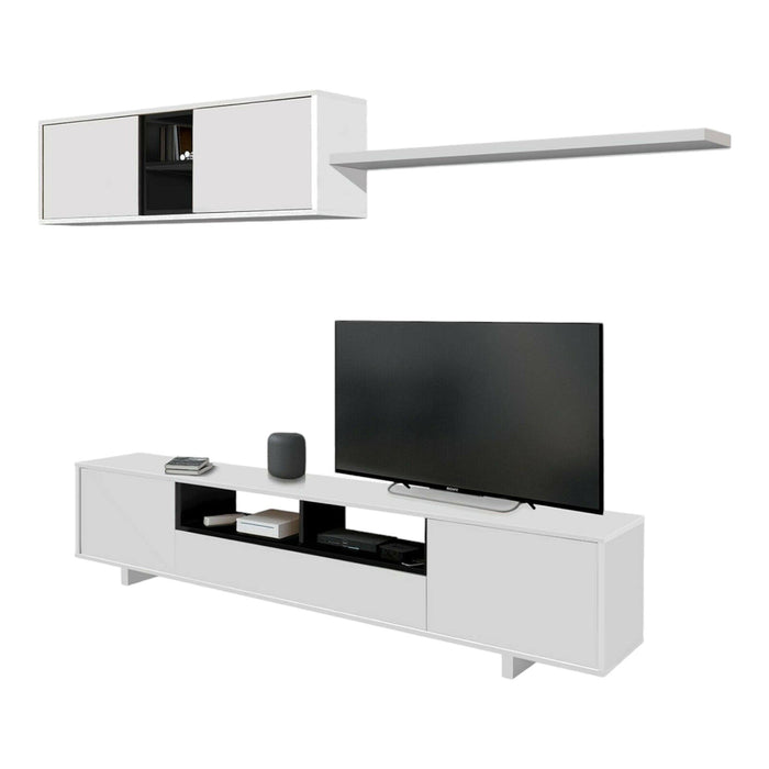 Parete attrezzata Angora, Mobile da soggiorno porta TV, Composizione set salotto, Set salotto con pensile, cm 260x41h46, Rovere