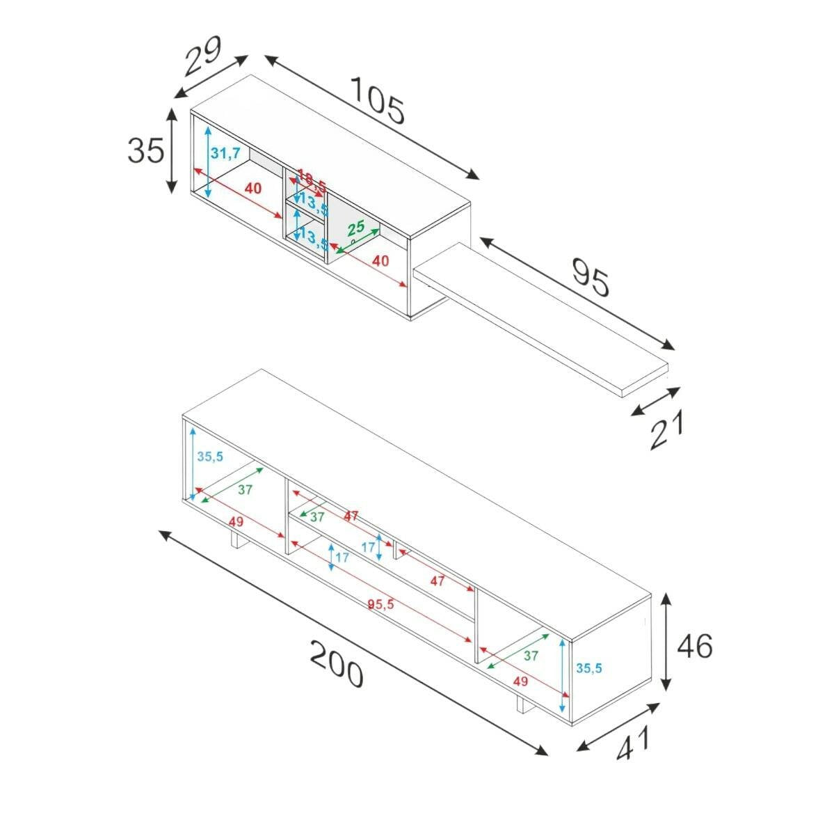Parete attrezzata Angora, Mobile da soggiorno porta TV, Composizione set salotto, Set salotto con pensile, cm 260x41h46, Rovere