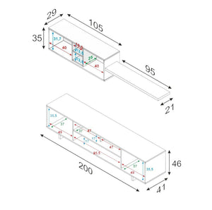 Parete attrezzata Angora, Mobile da soggiorno porta TV, Composizione set salotto, Set salotto con pensile, cm 260x41h46, Rovere