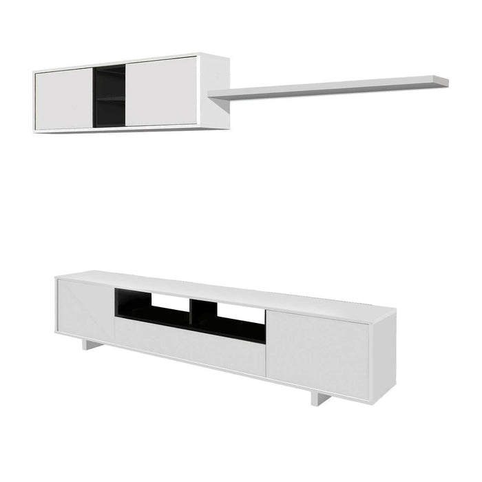 Parete attrezzata Angora, Mobile da soggiorno porta TV, Composizione set salotto, Set salotto con pensile, cm 260x41h46, Rovere