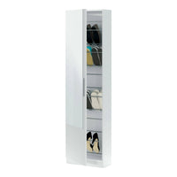 Scarpiera Euro, Armadio portascarpe alta a 1 anta, Mobile portascarpe moderno, Armadio da ingresso con specchio, cm 50x22h180, Bianco