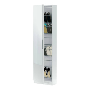 Scarpiera Euro, Armadio portascarpe alta a 1 anta, Mobile portascarpe moderno, Armadio da ingresso con specchio, cm 50x22h180, Bianco