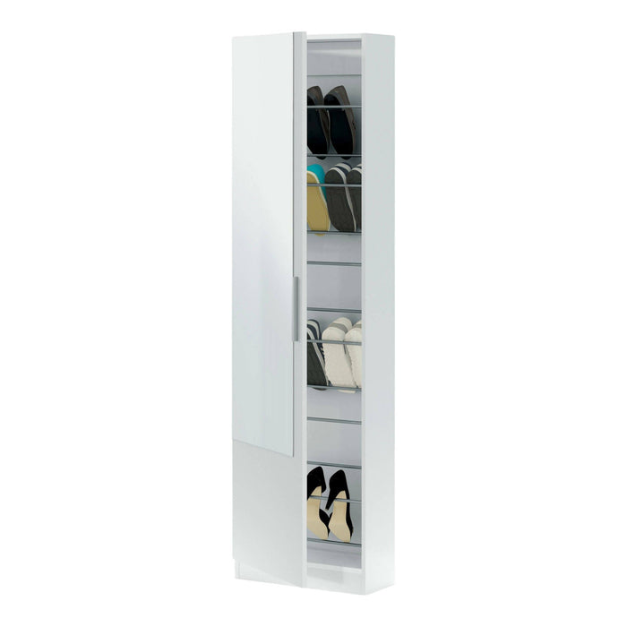 Scarpiera Euro, Armadio portascarpe alta a 1 anta, Mobile portascarpe moderno, Armadio da ingresso con specchio, cm 50x22h180, Bianco