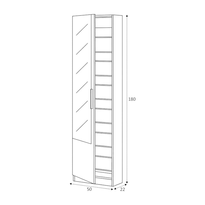 Scarpiera Euro, Armadio portascarpe alta a 1 anta, Mobile portascarpe moderno, Armadio da ingresso con specchio, cm 50x22h180, Bianco
