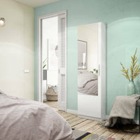 Scarpiera Euro, Armadio portascarpe alta a 1 anta, Mobile portascarpe moderno, Armadio da ingresso con specchio, cm 50x22h180, Bianco