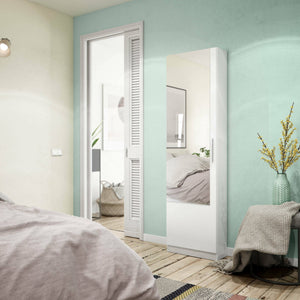 Scarpiera Euro, Armadio portascarpe alta a 1 anta, Mobile portascarpe moderno, Armadio da ingresso con specchio, cm 50x22h180, Bianco