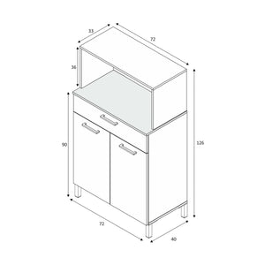 Armadio multiuso Asaro, Credenza da cucina a 2 ante, Mobile ausiliario multiuso, Armadio moderno, cm 72x4h126, Bianco e Rovere