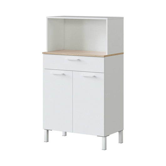 Armadio multiuso Asaro, Credenza da cucina a 2 ante, Mobile ausiliario multiuso, Armadio moderno, cm 72x4h126, Bianco e Rovere