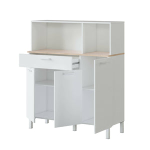 Armadio multiuso Angstrom, Mobile ausiliario da cucina, Credenza a 3 ante e 1 cassetto con ripiani, Armadio aperto, cm 108x40h126, Bianco e Rovere